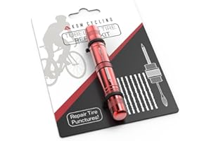 KOM Cycling Kit de réparation de pneus sans chambre à air pour vélo - 8 couleurs - Répare les crevaisons de pneus de VTT et vélo de route - Fourche de réparation de pneu et alésoir - 8 bandes de bacon