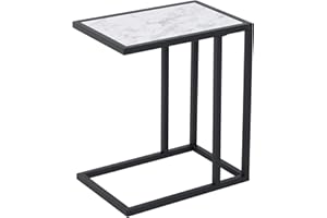 HOMCOM Mesita Auxiliar Mesa Lateral para Sofá Moderna con Superficie Imitación Mármol Estructura de Metal Ahorro de Espacio 45x30x51,5 cm Blanco