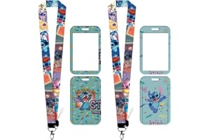 S-titch Cordón de Anime, Hilloly 2 PCS Cordón con Soporte para Tarjetas Anime Cuello Cuerda con Porta Credencial para Llaves, Tarjetas de Identificación, Oficina