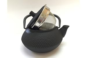 ANGOPE Tetera de hierro colado con filtro - capacidad 0.3 litros y color negro - teteras para vitroceramica, inducción y gas – tetera de metal pequeña tamaño individual para infusión y té