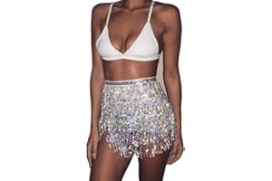 IMJONO Femmes Paillette Flash Ventre Danseur Costume Hanche Foulards Ceintures Taille Gland Emballage Jupe Club Mini Jupe