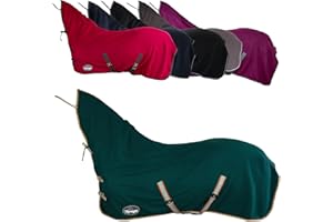 ‎MARENGOS Marengos - Abschwitzdecke Economic mit Halsteil | Pferdedecke m. Kreuzgurt, Metallverschluss, Schweifkordel | atmungsaktive Fleecedecke | Pferde-Outdoordecke | Pferde Zubehör in Tannengrün | 135cm