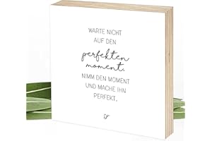 Wunderpixel® Wooden Picture The Perfect Moment 15 x 15 x 2 cm for Standing/Hanging, Real Photo Print with Saying on Wood, Black and White Wall Picture Stand for Home Decoration or Gift Idea