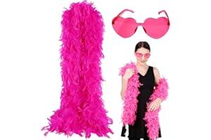 OIXYAZ Federboa mit Brille Set in Pink, Burlesque Federstola mit Accessoire für Karneval, Halloween und 20er Jahre Partys(2m)