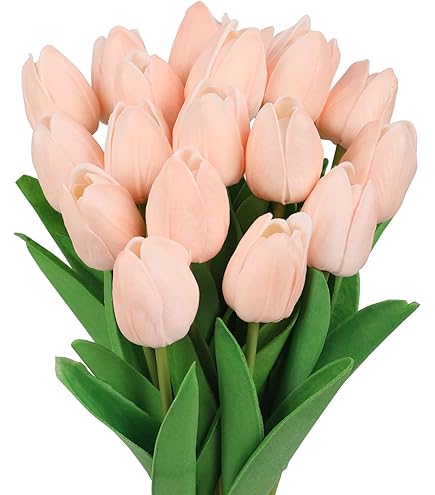 Flair Flower Real-Touch tulpenband, kunstbloemen, lentedecoratie, paasdecoratie, tulp, boeket, latex kunsttulp, afzonderlijke bloemen, kunstbloemen, tafeldecoratie, steelbloem, zijden bloem, roze
