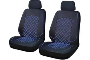 OFFICINE MILANO IL TUO STILE IN AUTO. Set Coprisedili Auto Universali Anteriori 2 Pezzi, Fianchi elasticizzati, Tessuto Antiscivolo Trapuntato in Poliestere e Lavabile (Nero,Blu) - Alta Qualità - OFFICINE MILANO