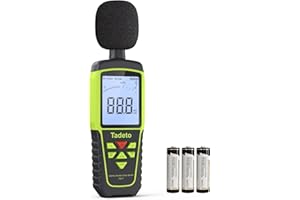 Sonometro, Tadeto Medidor Decibelios Portátil medidor ruido 30dB a 130dB con Pantalla LCD retroiluminada, Medición de ruido MAX/MIN,retención de datos,Modo A/C, para aula, oficina, fábrica
