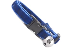 COOL CAT COLLARS Navy Blue Double Velvet Soft Cat Collar. Beautiful cat safety collars with bell available in a range colours made in the UK from velvet ribon, purrfect for your kitty