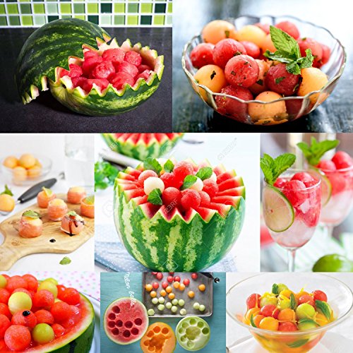 Wassermelonen Messer, PEMOTech 3 in 1 sicher und leicht zu benutzende Obstzeug in der Küche, 304 rostfreier Stahl, Wassermelonenschneider, und -Entkerner, Messer+ Balllöffel für Melonen+ Schälenzeug für Erdberren, perfekt für Obstsaladmachen. - 5