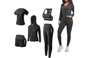ODWTMRK Survêtement Femme Ensembles Sportswear 5 Pièce Costumes de Sport Gym Yoga Athletisme Fitness Jogging Survêtement Tenue de Sport
