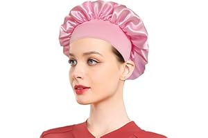 Phieeseriy 1 Stück Seidenhaube zum Schlafen, Schlafmütze Satin Bonnet Nacht Schlaf mit Gummiband für Lange, lockige Haare, Weiche Rutschfest Satin Haarhaube für die Nacht, Schwarz, Rosa