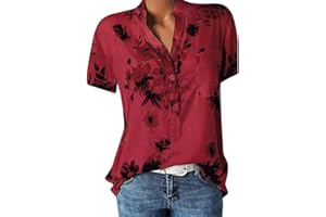 Wtouhe Femme Hauts Lâche Chemisiers Été T-Shirt 2021 Pas Cher Manches Courtes/Longues Col V Bouton Décontractée Mode Vrac Tee Shirt Floral Impression Casual Tops Chic Blouses Cadeau Nouveau Vente