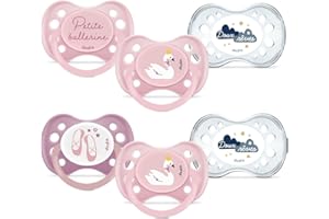 DODIE Lot de 6 Sucettes Anatomiques ESSENTIEL JOUR/NUIT +6 mois ROSE
