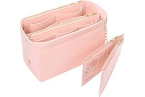 Yoillione Feutre Organisateur de Sac à main Femme avec Portefeuille Porte-cartes, Multi Poches Sac Interieur Rose, Bag in Bag Organizer Petit Sac Organiseur avec Poignée