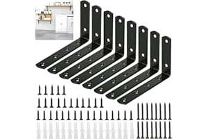 DURANTEY 8 Pezzi Staffe per Mensole a Forma di L Staffe Angolari Nere per Impieghi Supporto per Mensola Staffa a L Staffa ad Angolo Retto per Legno e Mensole, 125 * 75 * 2MM