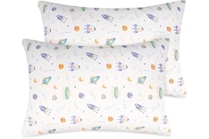 Fittia Kuscheliger Gestrickter Kissenbezug Kinder 40x60 Baby Kopfkissenbezug Kleinkind Kissenhülle aus Bio Baumwolle für Kinderwagen, 2er-Pack mit Rakete Gemustert 40x60cm