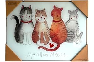 ALEX CLARK Marvellous Moggies Cats Worktop Saver - Durable Glass Kitchen Surface Protector/White/Non-Slip Rubber Feet/Animals/Cat Lover Gifts