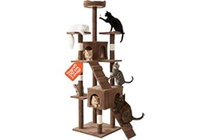 WINTEM Tiragraffi XXL 170cm con Doppia Cuccia per Gatti Adulti, Albero Giochi in Sisal e Peluche, Piatteforme Relax, Ampio e Sicuro per il Massimo Divertimento dei Gatti Marrone