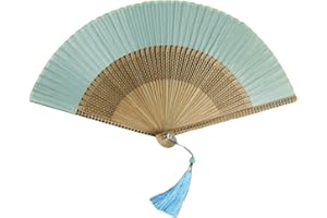 Elnwnnkc Abanico de mano de seda y bambú, suave y cómodo, de madera china, plegable, hecho a mano
