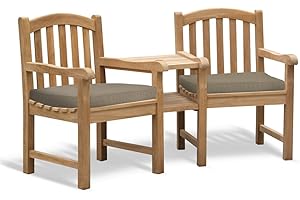 Jati Gloucester Teak FULLY ASSEMBLED Duo Love Seat - Tete a Tete Companion Bench Brand, Quality & Value (Taupe)