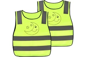 Cozlly 2 Stück Warnweste Kinder, 40 x 45cm Warnwesten Auto Kinder, 360 Grad Reflektierende Atmungsaktiv Sicherheitsweste Kinder für ungs Mädchen, Fahrrad Running Schule Gehen und Abspielen