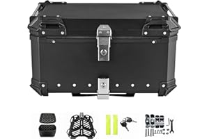 OAMGER Motorradkoffer Wasserdicht Motorrad Heckbox mit Sicherheitsverschluss Helmaufbewahrung Aluminium für die meisten Motorräder und Maxiscooter (65L, Schwarz, A)
