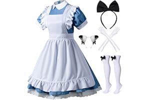 Wannsee Japanese Anime 6Pcs Lolita French Maid Apron Fancy Dress Cosplay Costume Gloves Headwear Socks set