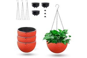 MOFARBE 8.3inch Large Hanging Planters Plant Pots - Self-watering Hanging Baskets Set of 3 Flower Pot with Drainage Hole Chain for Home Garden Deco (Orange)