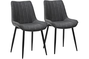 LEMROE Grey Dining Chairs Set of 2 Faux Leather Modern Kitchen Chair with Metal Legs and Upholstered Backrest Counter Corner for Dining Reception Office Living Room (Grey)