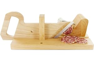 Trancheuse Guillotine à Saucisson en Bois avec Lame en Inox et Goupille de Sécurité - Charcuterie, Viande et Fromage jusqu'à 6 cm