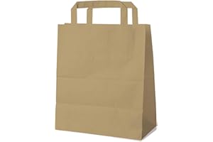 dinese - 50x Premium Papiertüten mit Flach-Henkel aus Kraftpapier (18x9x22cm, klein) - Papiertragetaschen Einkaufstüten ohne Druck - Kraftpapiertüten als Geschenktüte extra reißfestes Papier (braun)
