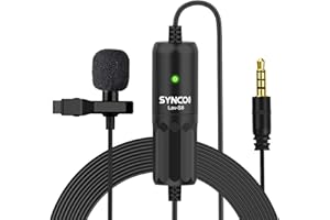 SYNCO S8 8 Mètres Lavalier-Microphone-Onglet-Cravate-Condensateur Omnidirectionnel, Clip Microphone Compatible pour DSLR Caméras Reflex, Téléphones, Ordinateur Portable, PC