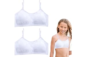 FUIPVGI 2 Stück Bustier Damen Baumwolle, Bustier Mädchen Gepolstert, Nahtloser Trainings -BH, Teens Unterwäsche mit Verstellbarem Schultergurt, Mädchen-Sport-BH, für 10–16 Jahre (Weiß, Einheitsgröße)