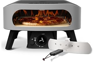 Cozze® 13" Four à Pizza CLASSIC | Gaz 30 mbar | Pierre en cordiérite incluse | Allumage automatique | Thermomètre intégré | Acier inoxydable | Cuisson rapide 2 min, Noir