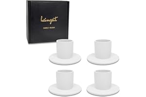 ‎HEIMZEIT heimzeit Kerzenhalter für Stabkerzen Ø22 mm und Tischkerzen aus Metall [4 Stück, Rund] Farbe: Weiß, Stilvolles Design, Kerzenständer für eine Elegante Raumdekoration