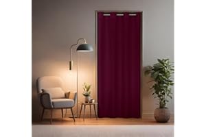 ‎TINYCURTAINS tinycurtains, Türvorhang mit Teleskopstange, einfache Montage in nur 1 Minute ohne Bohren, für alle gängigen Türgrößen (Türvorhang Bordeaux rot + Stange Silber, Türbreite 70-120cm)