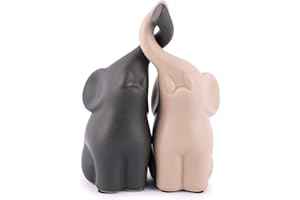 pajoma® Verliebte Elefanten Größe M, 2er-Set aus Keramik | Höhe 15 cm - Harmonisches Pärchen in Beige & Grau | Tierfigur Dekoration, Dekofigur, Tischdeko für Küche, Bad, Wohn- und Schlafzimmer