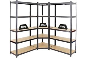 PROREGAL Mega Deal 1x étagère d'angle et 2X étagère Robuste Ragnar | HxLxP 180x90x40cm | Charge du Compartiment 175kg | Noir | Étagère de Garage, étagère de Cave