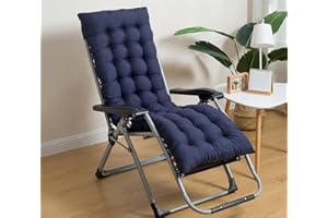 Kongdson Garden Sun Lounger Cushions with Non-slip Ties, Patio Sunbed Recliner Thick Replacement Cushions for Outdoor Indoor, High Back Chair Relaxer Seat Pad (Blue,180x53cm)