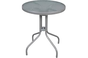 La Bolata The Secret Home - Mesa Redonda de Metal con Base de Cristal - Alto. 70 cm x Diámetro 60 cm - Color Gris - Mesa Ideal para Jardín, Terraza, Patio o Balcón