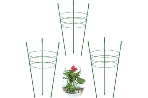 ANZMTOSN Reusable Folding Garden Plant Support Metal Rings Large Size Garden Trellis Flower stainless Steel Support Climbing Vegtables&Flowers&Fruit Grow Cage Stakes with 3 Adjustable Rings 60cm/34in(2 Pack)