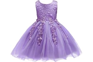 IWEMEK Robe Fille Mariage Fleur Dentelle Elegant Princesse Tutu Tulle Bébé Enfant sans Manche Col Rond avec Nœud Papillon 3D au Dos Cérémonie Demoiselle D'honneur Soirée Anniversaire Courte 18 Mois-10 Ans