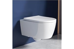 Rainsworth WC sospeso senza bordi – WC a 360° Superspin con sistema di abbassamento automatico, colore bianco, lunghezza 53 cm