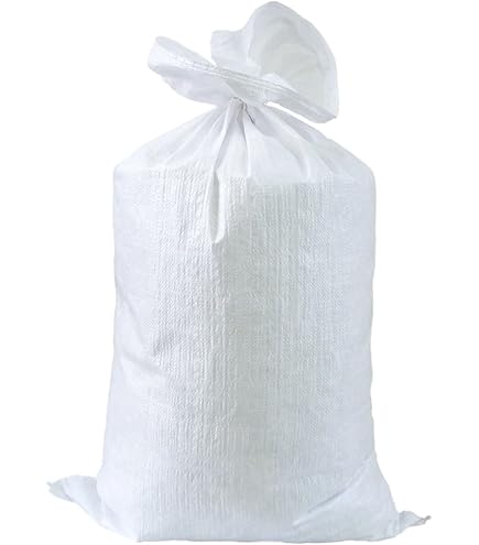 Sacco in tessuto polipropilene, 10 pezzi, 60 x 105 cm, per trasporto e deposito cereali, colore: bianco, senza stampe, fino a 50 kg