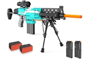 FOMASS Pistolet Jouet électrique pour Nerf Gun Sniper, Blaster à Mousse Jouet Automatique à 3 Modes avec Lunette, avec Chargeur 2, 100 fléchettes