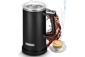Hixava Montalatte Elettrico,4 in 1 Schiuma Automatico Latte Montalatte per Cappuccino Monta a Caldo o a Freddo Montalatte Silenzioso per Caffè Interruzione Automatica Dell'alimentazione Con Maniglia