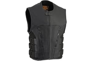 Milwaukee Leather MLM3500 Men's Bullet Proof Style Swat Rider Leather Vest W/Single Panel Back for Club Patches - Large