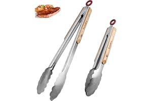 Extodry Pince Cuisine Solides(25&33cm)-Pince Barbecue,Facile à Nettoyer et à Tenir,Poignées en Bois Résistant à La Chaleur Inox Pince Alimentaire,Accessoires Pour Ustensiles de Cuisine en Métal Outil