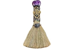 smai Escoba de cristal de bruja de altar, adorno de bruja de cristal, artesanía de punta de amatista, gema en forma de corazón para Fengshui, decoración energética
