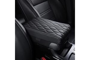SALUCIA Leather Car Armrest Box Pad, 2023 Auto Center Konsole Abdeckung für Armlehne Box Matte, Memory Foam Leder Armlehne Abdeckung für Auto, SUV/LKW/Fahrzeug Armlehne Matte (A, Black)